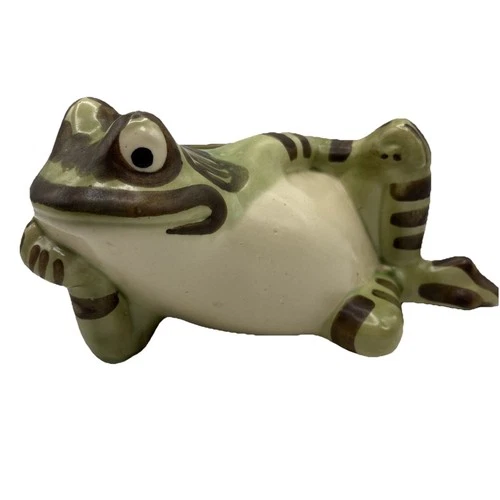 Brush Pottery 10" Reclining Green Frog Planter Vintage Chipped See Pictures