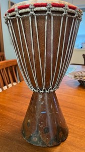 Vintage Heavy Mahogany? Djembe Carved Stqined  Design