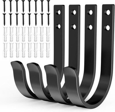 Wall Hooks 4 Pack, 22LB Load-Bearing Black Metal Heavy Duty Hooks with Expansion