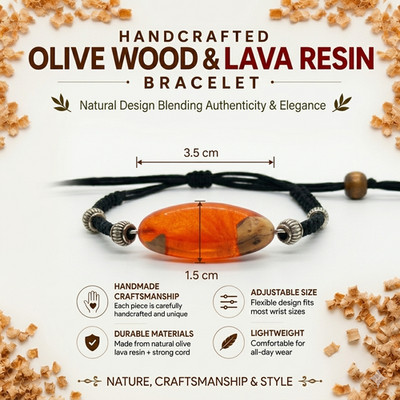 Unique Olive Wood & Lava Resin Bracelet Adjustable Handmade Men Women Gift