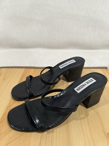 Steve Madden Women's Lilah Heeled Sandal 7.5 Black Patent