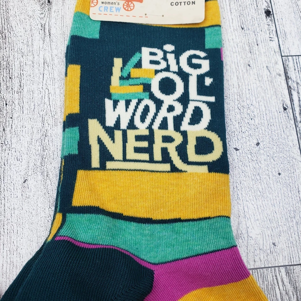 Azul Q Mujer Calcetines Crew Big Ol' Word Nerd & Girl SuperPower Talla 5-10 Lote de 2 Foto 2 de 4