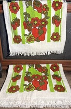 Vintage Kitchen Dish Towel Strawberries Apple Pear Floral Retro Green Red HTF B5
