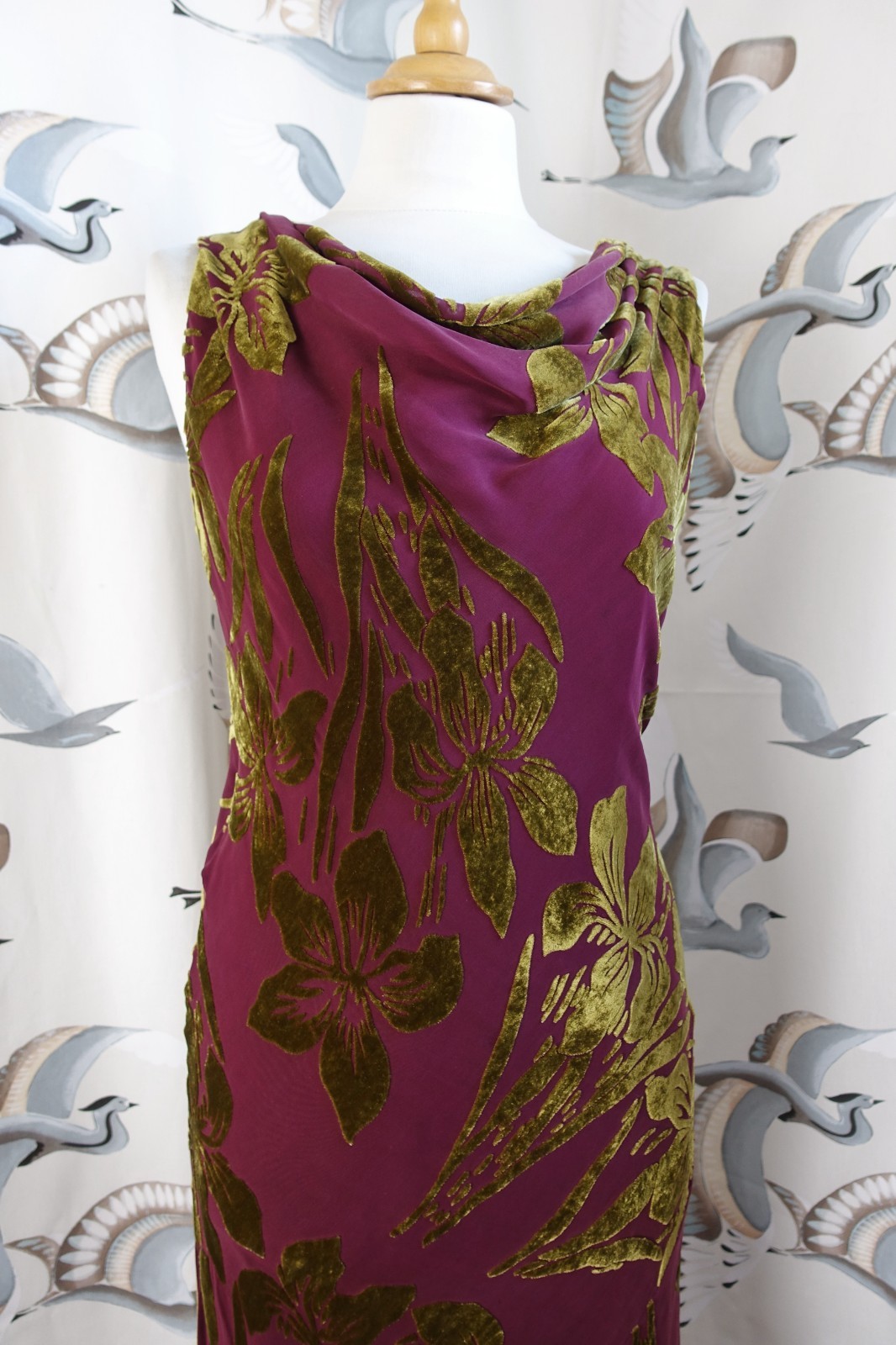 ST MICHAEL by MARKS & SPENCER Purple & brown Silk mix Velvet long dress size 14
