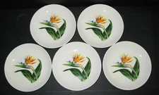 SANTA ANITA WARE FLOWERS OF HAWAII BIRD OF PARADISE 5 Bread &Butter Plates 1949