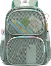 Mesh School Backpack for Girls, See through Net Bookbag for Women Beach Work Spo