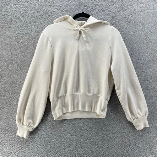 OFF WHITE Madewell Felpa con Cappuccio Donna Piccola Panna Crop Felpa Manica a Bolla Vestibilità Oversize