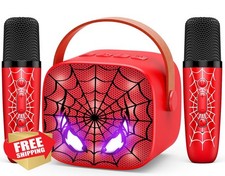 Mini Karaoke Machine Toy, Bluetooth Speaker, 2 Mics, LED Lights