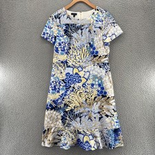 Talbots Dress Womens 6 Blue Multi Floral Lined Sheath Short Sleeve Trumpet Hem
