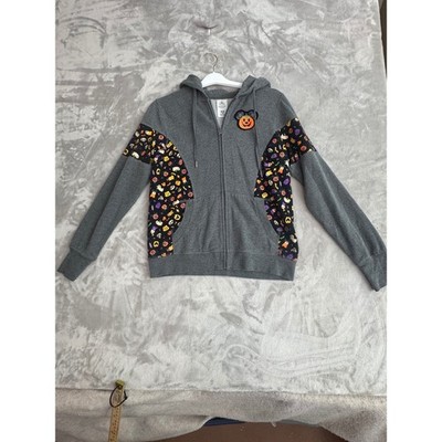 Disney Parks Mickey Mouse Halloween Zip Up Hoodie Gray Women XS Pumpkin Ghost