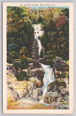 Vintage Silver Cascade White Mountains NH Linen Postcard 1937