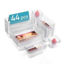 44 PCS Clear Plastic Drawer Organizers Set, 4-Size Versatile Bathroom and