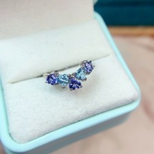 Natural Heart Design Tanzanite Blue Topaz Gold Plated 925 Sterling Silver Ring