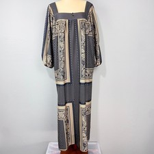 Vintage Maxi Dress Womens OS Paisley Lady Lewis Balloon Sleeve Square Neck Boho