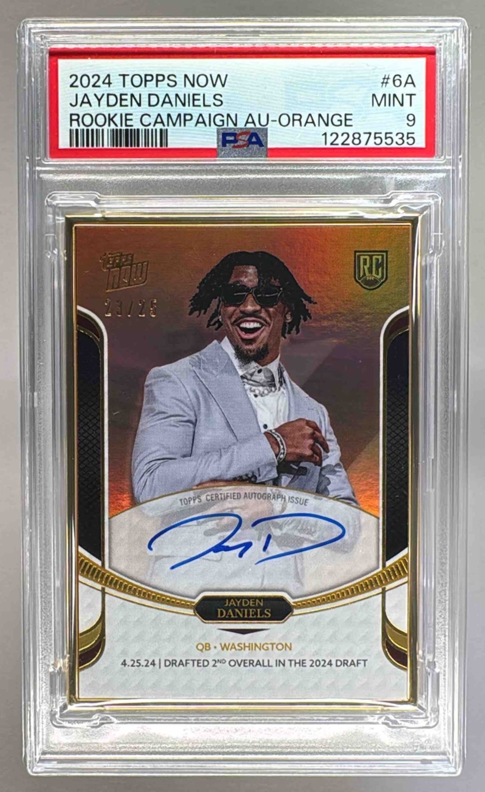 Jayden Daniels Topps Now Rookie Campaign Autographs #6A Orange