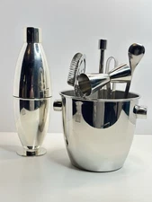 Crate & Barrel Stainless Steel Ice Bucket Bar Tool Set 7-Piece, Plus Shaker