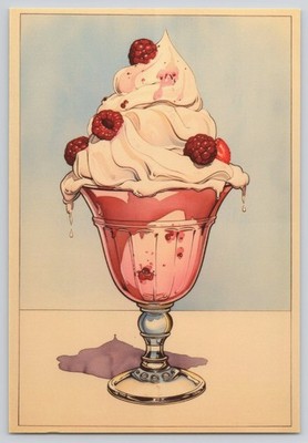 Delicious Raspberry Sundae Dessert Illustration 4x6 Image Card NEW 2025
