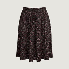 VTG Floral Skirt XL Black Red Cotton A-Line Pleated Pinup Romantic Girly