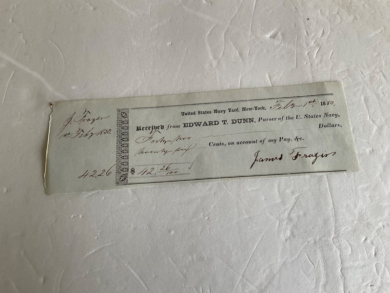 US NAVY SAILOR J FRAZIER  LOST AT SEA USS ALBANY NAVY YARD PAY CHECK 1850 DATED