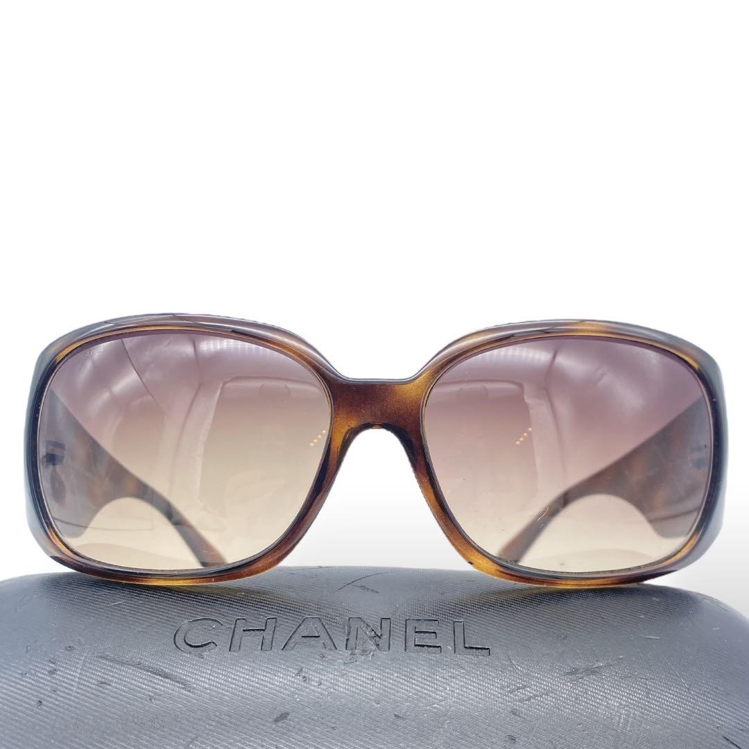 CHANEL 5080-B Y2K Sunglasses Rhinestone Coco Mark Brown