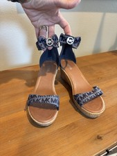 Michael Kors Denim Ankle Strap Bow Logo Kids Girls Sandals Size 4