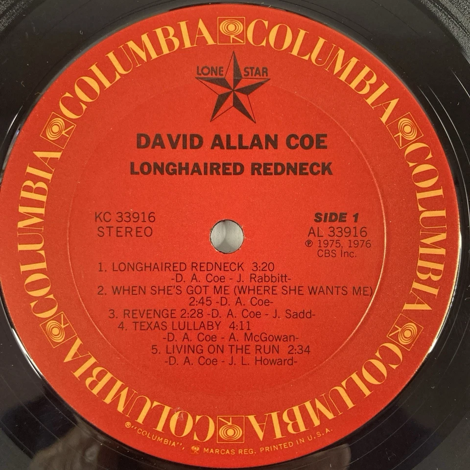 David Allan Coe Longhaired Redneck LP 1976 Columbia Shrinkwrap Lyric Inner - Image 4 of 4