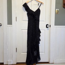 Lulus Forever Be Black Floral Jacquard Ruffled Maxi Dress XS NWT Dark Feminine