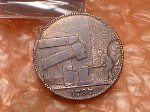 Original 1787 IRON MASTER Colonial Times Halfpenny Letter/Edge Trade Token #SS