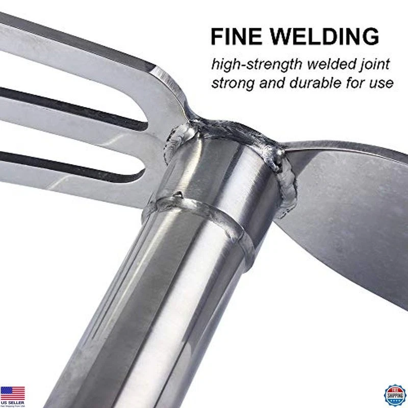 Herramienta de azada y rastrillo de jardín de acero inoxidable, 15" deshierbe y excavación de doble cabezal Foto 3 de 4