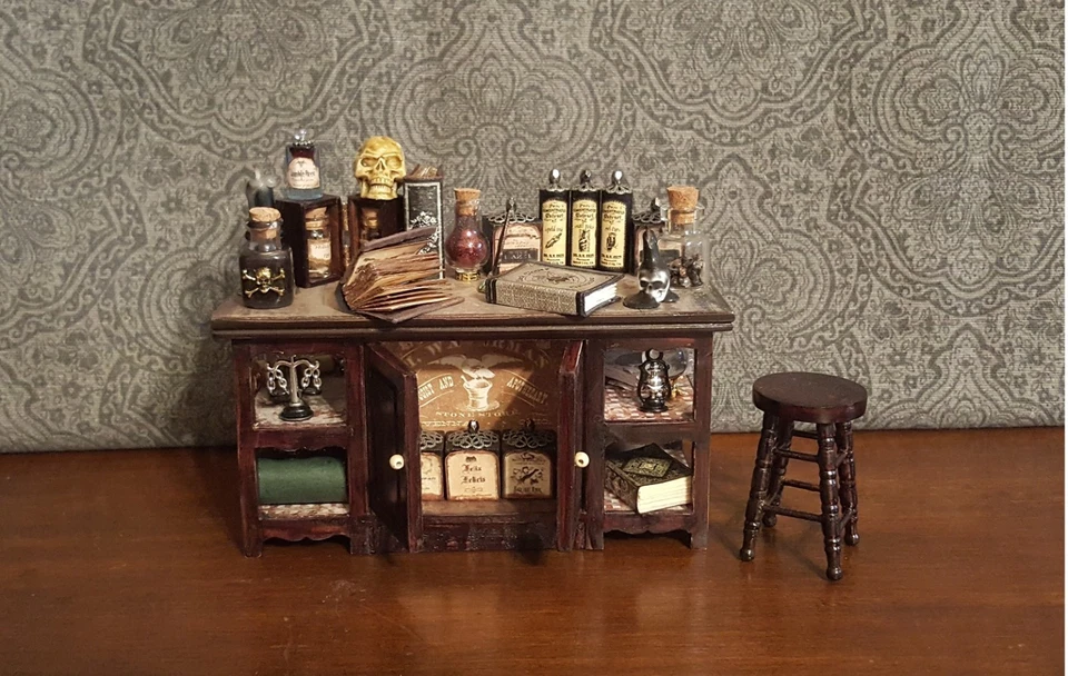 Dollhouse Miniature Apothecary Kitchen Island with Accessories - Image 3 of 4