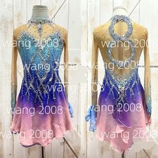Ice Figure Skating Dress Rhythmic Gymnastics Twirling Competition blue dyeing