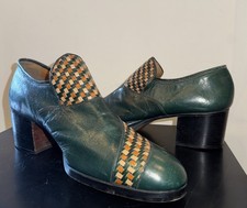 Men's Vtg 70s Platform Dress Shoes Sz 10 D Green Leather Disco Suit NICE 