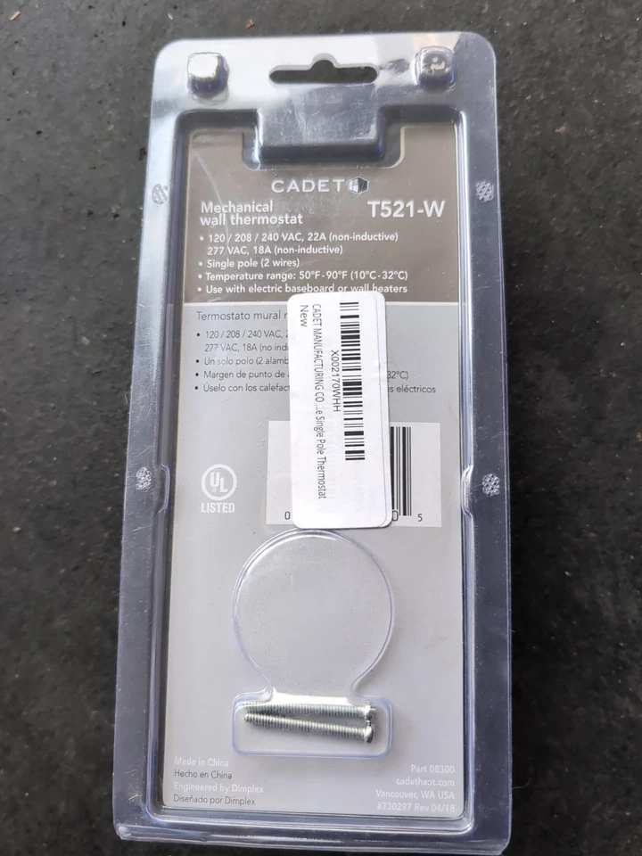 Cadet T521-W Mechanical Single Pole Wall Thermostat - White - Image 2 of 2