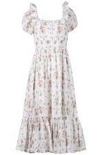 LOVESHACKFANCY MULTICOLOURED FLORAL PRINT COTTON MIDI DRESS SMALL