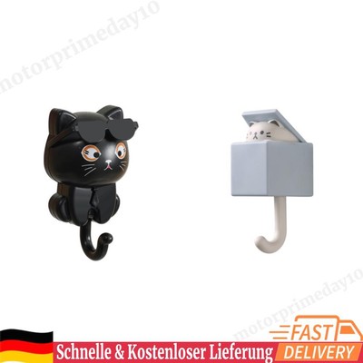 Creative Cartoon Cat Hook Cute Cat Key Holder Adhesive Coat Hooks (Black)