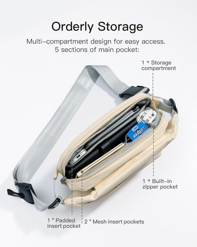 Inateck Sling Bag Crossbody mit verstellbarem Schultergurt wasserabweisend beige - Bild 4 von 8