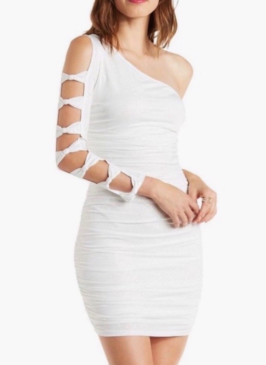 charlotte russe white bodycon dress Women’s Silver Sparkle One Shoulder Mini Dress- Size Large summer_clearance