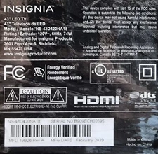 Insignia NS-43D420NA18 Parts lot OEM