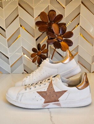 Nira Rubens Rose Gold Star Leather Sneaker Italy Anthropologie Sz 9-9.5 EU 40