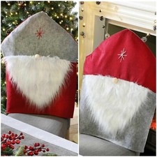 6 Gonk Christmas Chair Covers Grey & Red Scandinavian Tomte Gnome Decoration