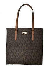 NEW MICHAEL KORS JET SET TRAVEL BROWN LARGE NS PVC LOGO TOTE,SHOULDER HAND BAG