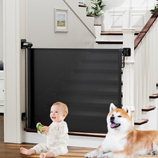 Retractable Baby Gates for Stairs No Drill Dog Gate Indoor Extends 54" Wide 34"