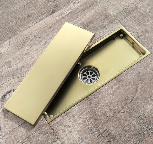 New SUS 304 Brushed Gold Shower Floor Drain with Removable Cover 11.8