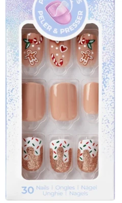 KISS IMPRESS PRESS ON NAILS ONE STEP MANICURE COZY WITH ME XMAS SHORT LENGTH