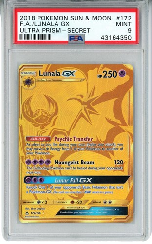 golden lunala pokemon card Pokémon Lunala GX 172/156 Ultra Prism Secret Rare Gold Card