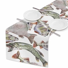 Table Runner Fish Hand DrawnCotton Linen Table Runner Decoration for Kitchen ...