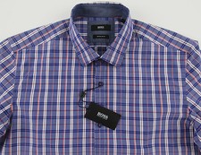 Men's HUGO BOSS Periwinkle Blue Plaid LOK Shirt M Medium NWT NEW 145 Nice
