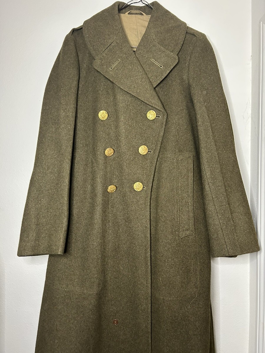 Vintage 1980s Heavy Wool Army Green Trench Pea Coat Size 38 R C