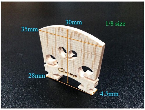 Violin Bridge,1/8 Size(One Eighth), Maple - 35mm(Upper)x28mm(Feet)x30mm(Height) - Picture 2 of 11