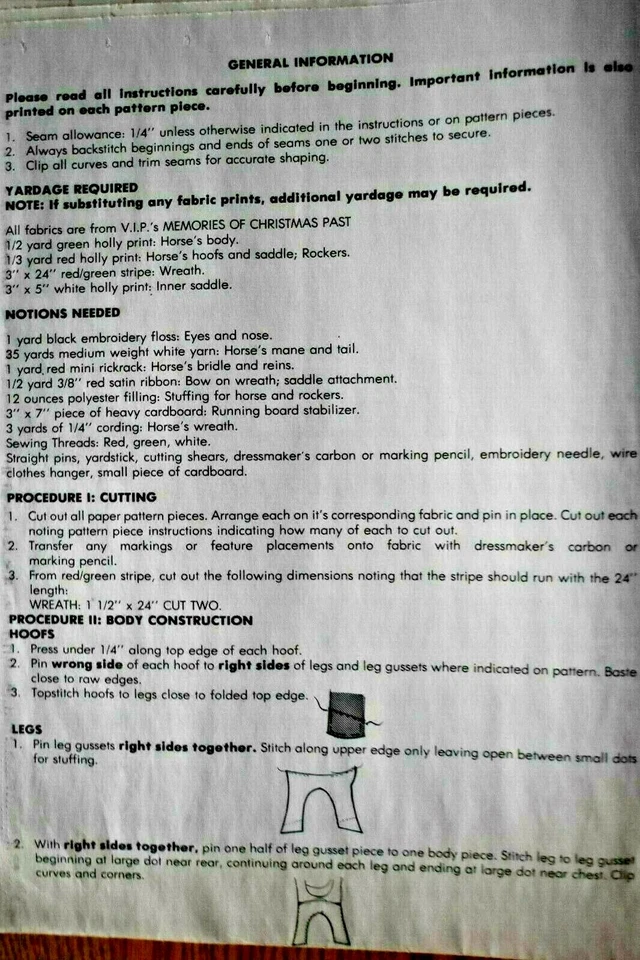 VIP HOLIDAY HOBBY HORSE PATTERN  INSTRUCTION LEAFLET  UNCUT  VINTAGE SOLD AS IS - Image 4 of 4